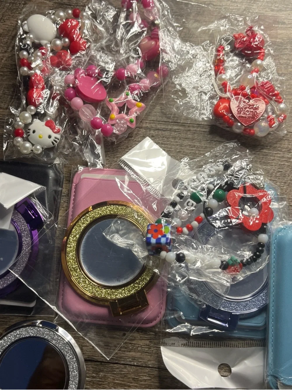 Phone accessories set magnetic wallet ring holder and phone charm keychain set